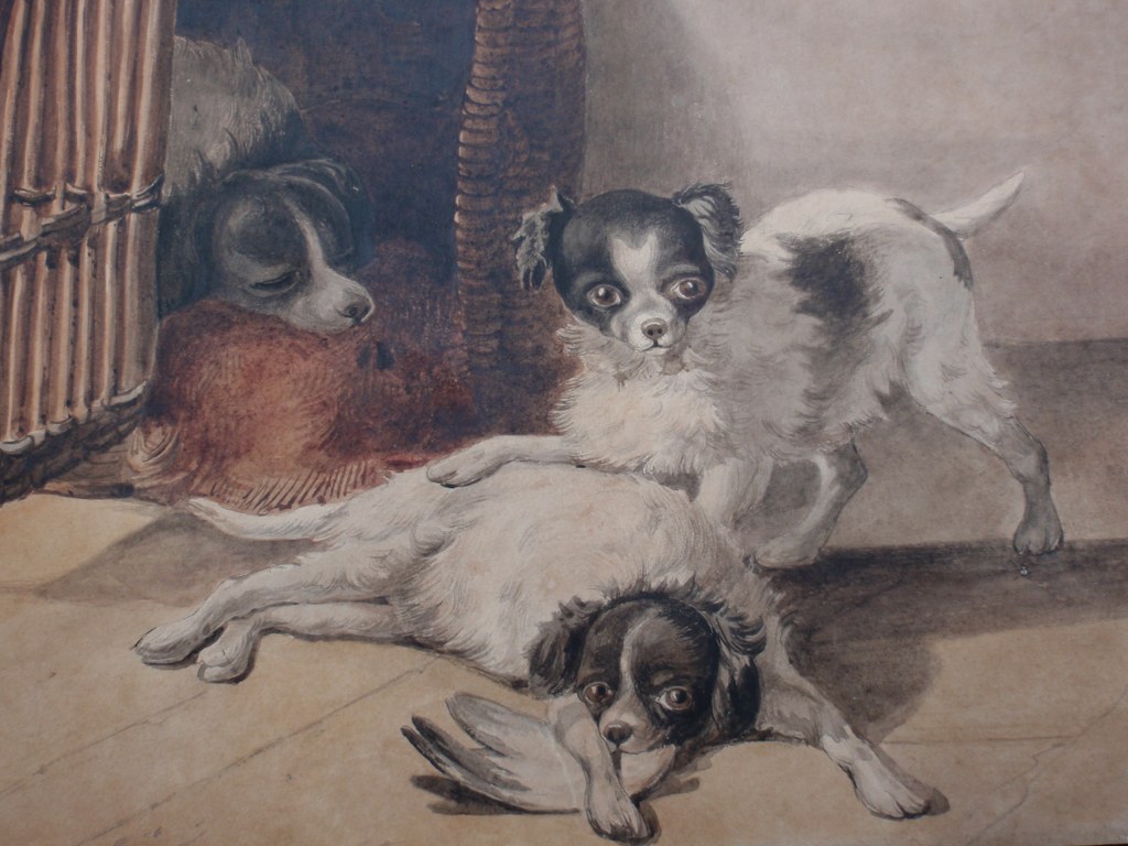 Gouache spelende hondjes Otto Eerelman