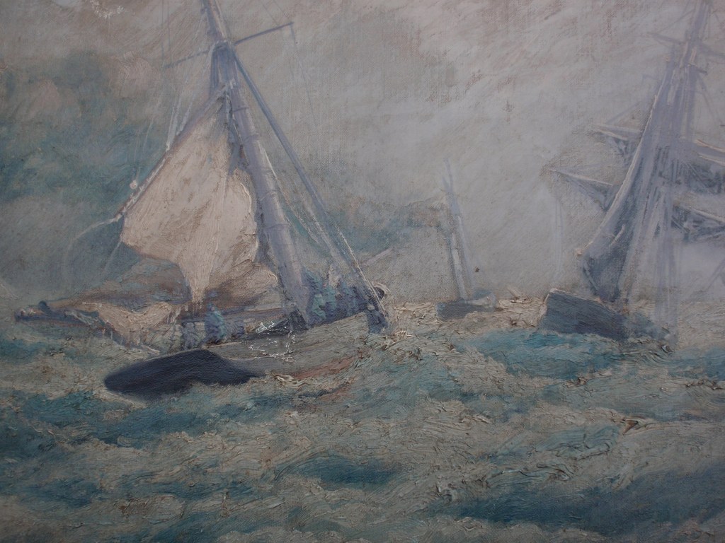 Sailing ships in heavy storm by Cassinelli 1889
