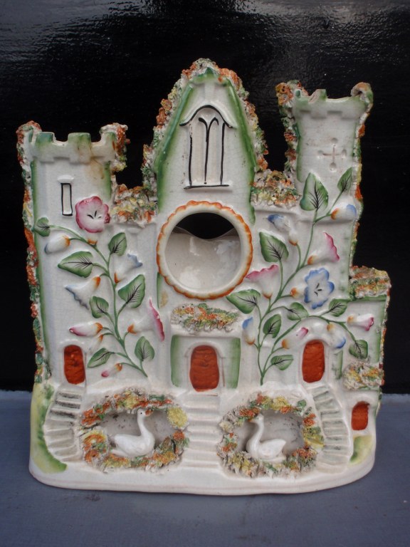 Staffordshire Castle Watchholder with swan mounts 1860