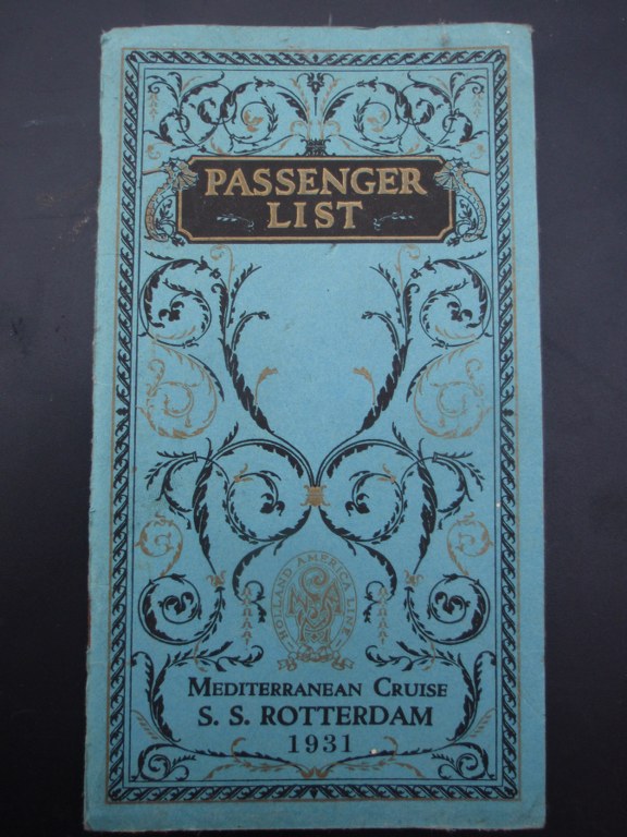 Passenger list Mediterranean Cruise SS Rotterdam 1931