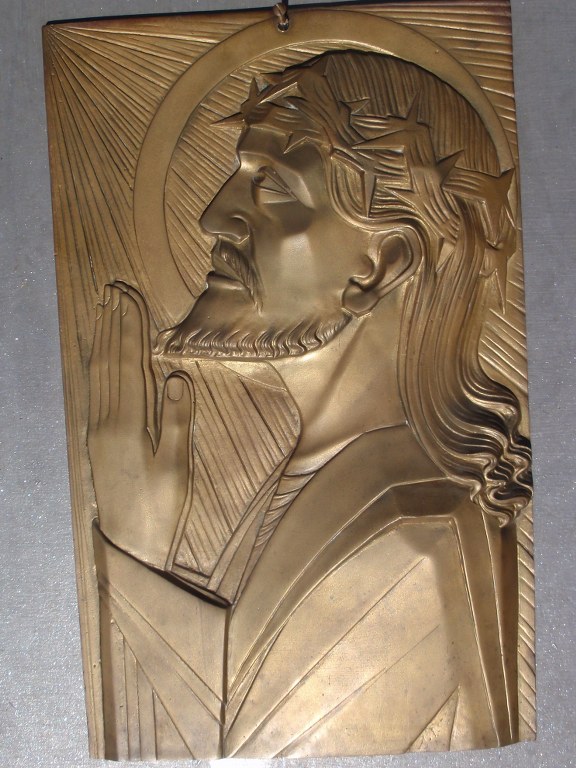 Bronze art deco plaque Jesus with Crown of thorns 