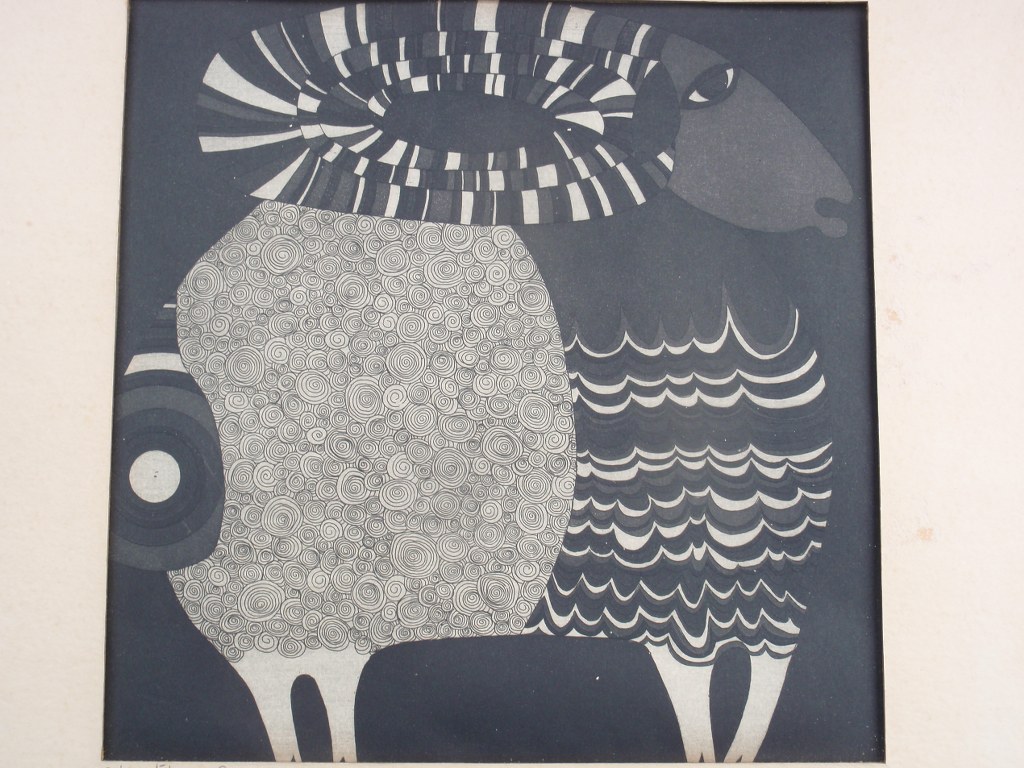 Fifties etching 'Ram' by Martine Vandenberghe