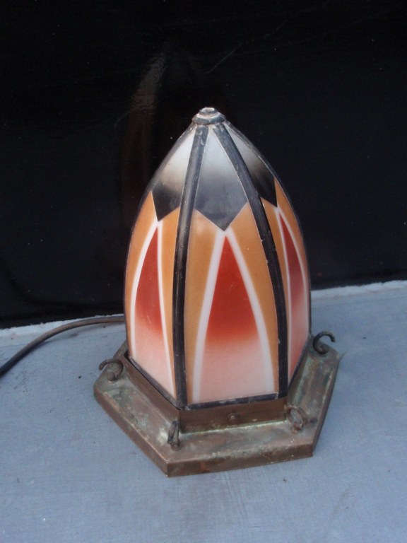 Dutch art deco ceiling light with stained glass