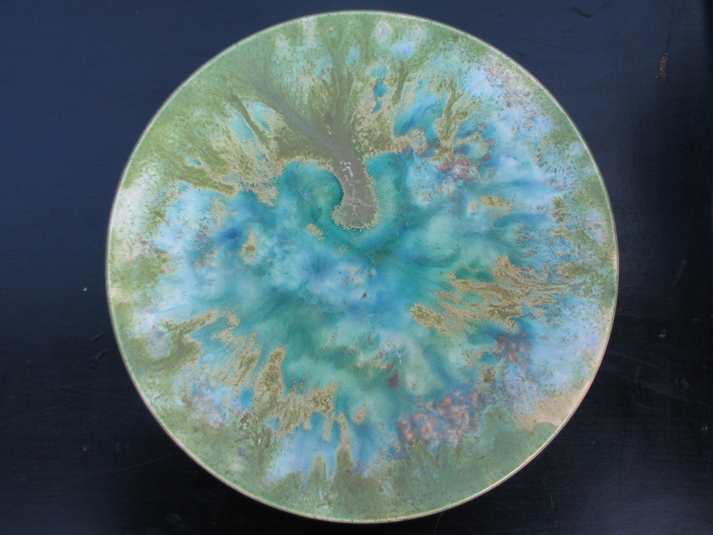 Wall plate with green crystal glazes by Frans Slot-1