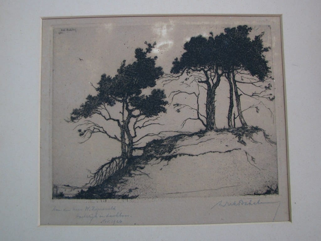 Etching Trees on a sand hill by Dirk Baksteen 1923