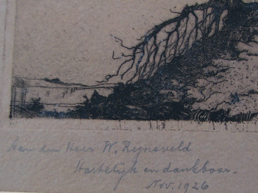 Etching Trees on a sand hill by Dirk Baksteen 1923-4