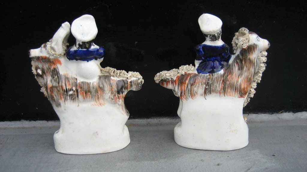Pair of Staffordshire figurines of girls on he-goats -2