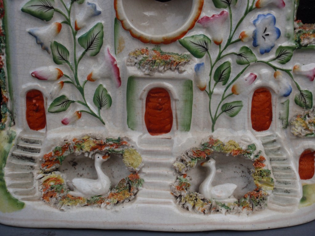 Staffordshire Castle Watchholder with swan mounts 1860