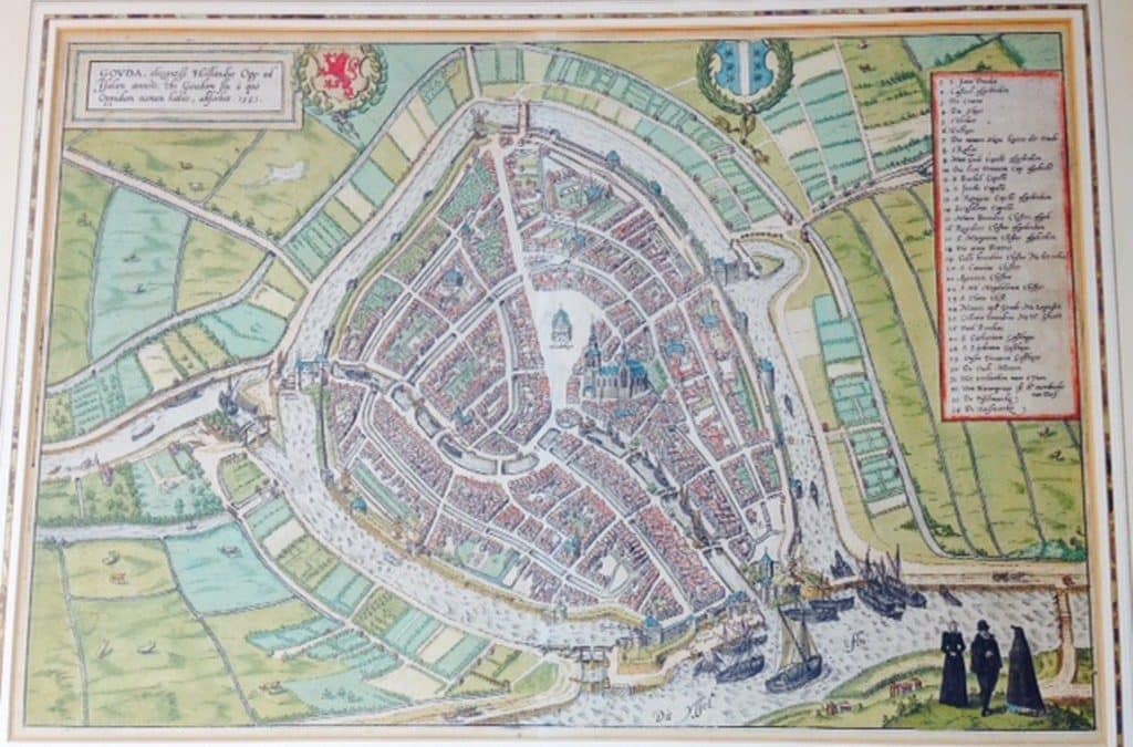 CHART OF THE DUTCH CITY GOUDA BY BRAUN & HOGENBERG 1585